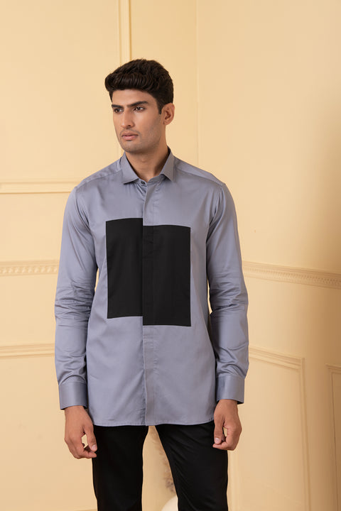Arte β Black & Grey Pattern Giza Cotton Shirt