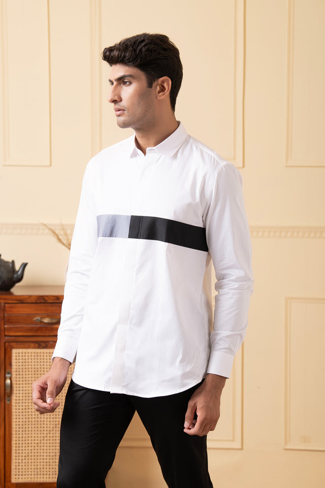 Mosaic — White Mosaic Pattern Giza Cotton Shirt