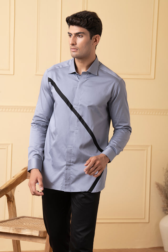 Astral — Grey Pattern Giza Cotton Shirt