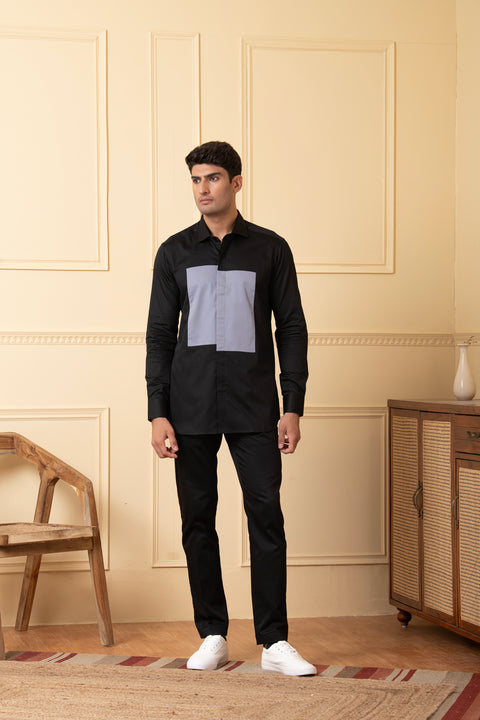 Esttelar β Black & Grey Pattern Giza Cotton Shirt