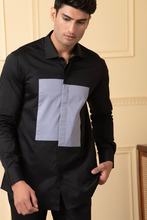 Esttelar β Black & Grey Pattern Giza Cotton Shirt