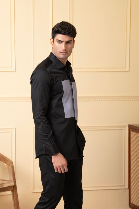 Esttelar β Black & Grey Pattern Giza Cotton Shirt