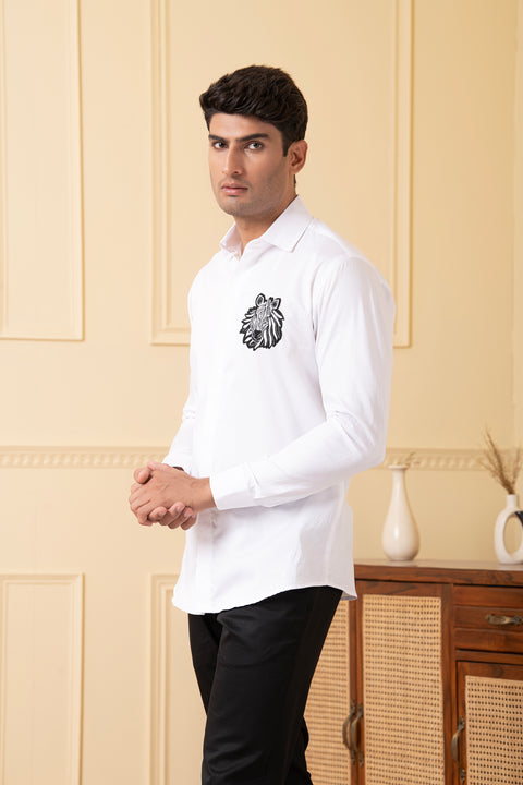 Stripedorn β Black & White Thread Embroidered Giza Cotton Shirt