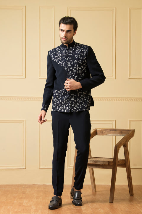 Valiente — Blue British Fabric Bandhgala Indo-Western