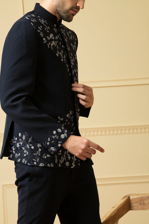 Valiente — Blue British Fabric Bandhgala Indo-Western