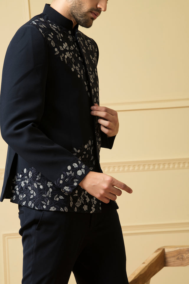 Valiente — Blue British Fabric Bandhgala Indo-Western