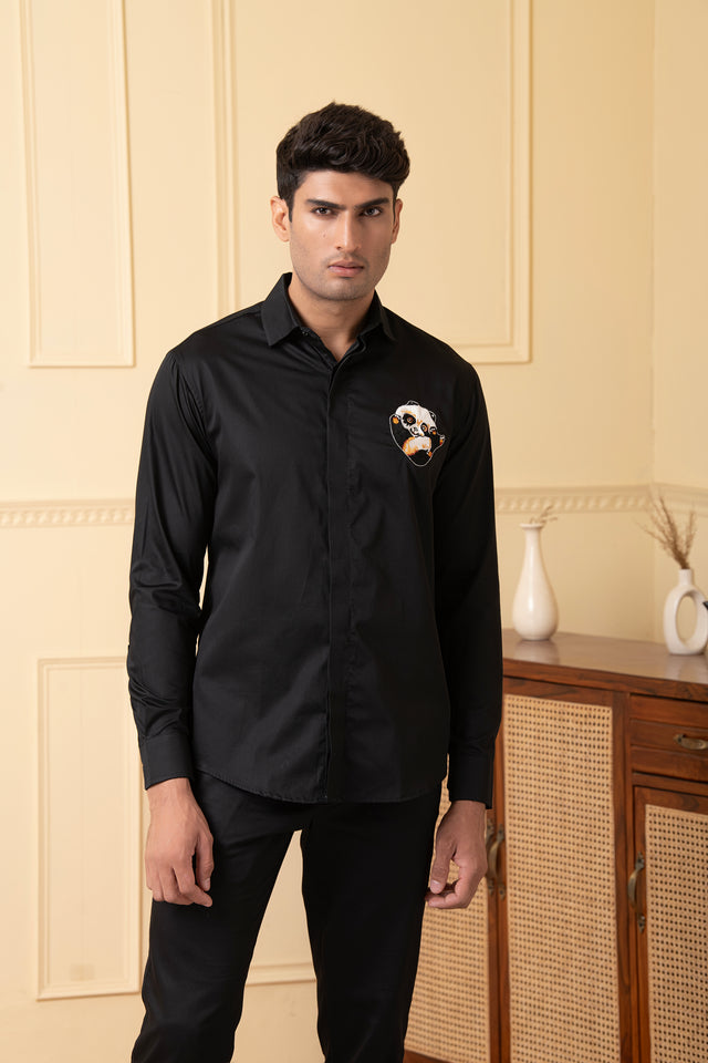 Pandorable — Black Thread Embroidered Giza Cotton Shirt