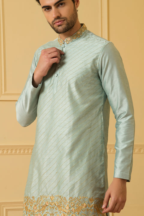 Aura — Blue Zari Embroidered Silk Kurta