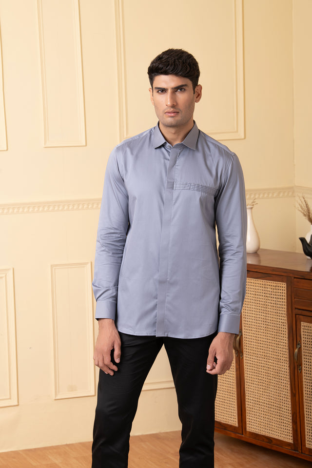 Ash — Grey Pattern Giza Cotton Shirt