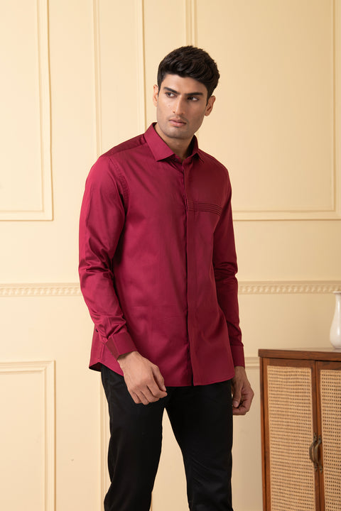 Carmine β Red Pattern Giza Cotton Shirt