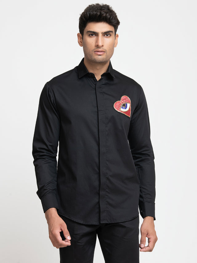 Amor — Black Hand Embroidered Giza Cotton Shirt