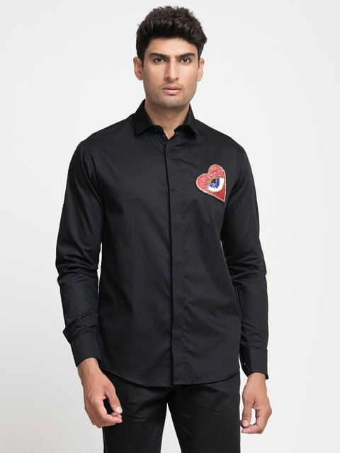 Amor — Black Hand Embroidered Giza Cotton Shirt