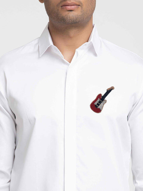Riff — White Guitar Hand Embroidered Giza Cotton Shirt