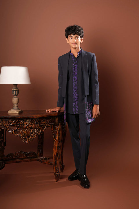Tesoro β Blue Coral-Reef Embroidered 4-Way Stretch Indo-Western Set
