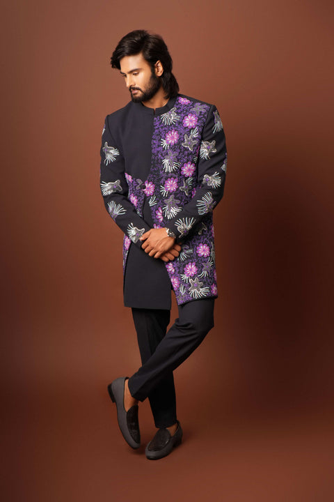 Zafiro β Blue Coral-Reef Embroidered 4-Way Stretch Indo-Western Set