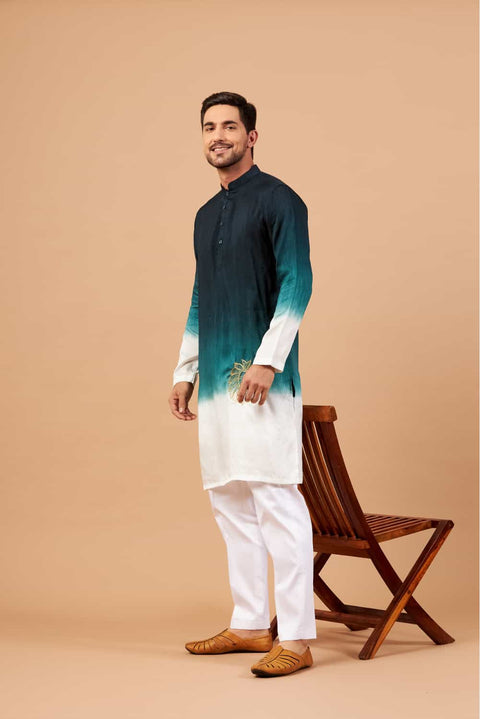 Leonine β Green Ombre Embroidered Falling Raw Silk Kurta