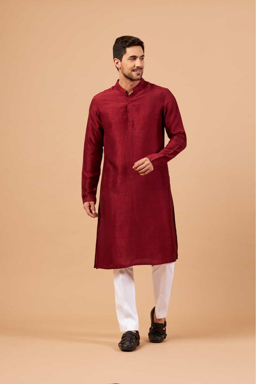 Maroon Plain — Falling Raw Silk Kurta