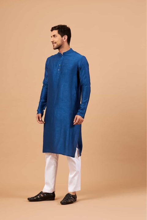 Blue Plain — Falling Raw Silk Kurta