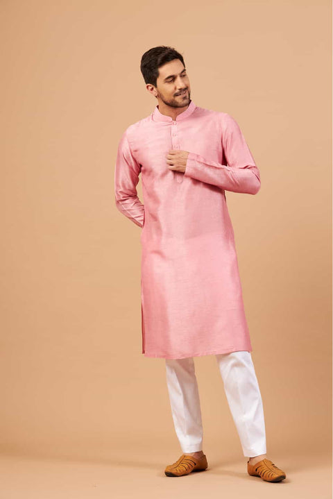 Pink Plain — Falling Raw Silk Kurta