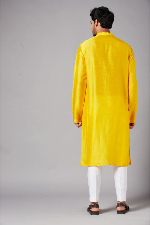 Yellow Plain — Falling Raw Silk Kurta