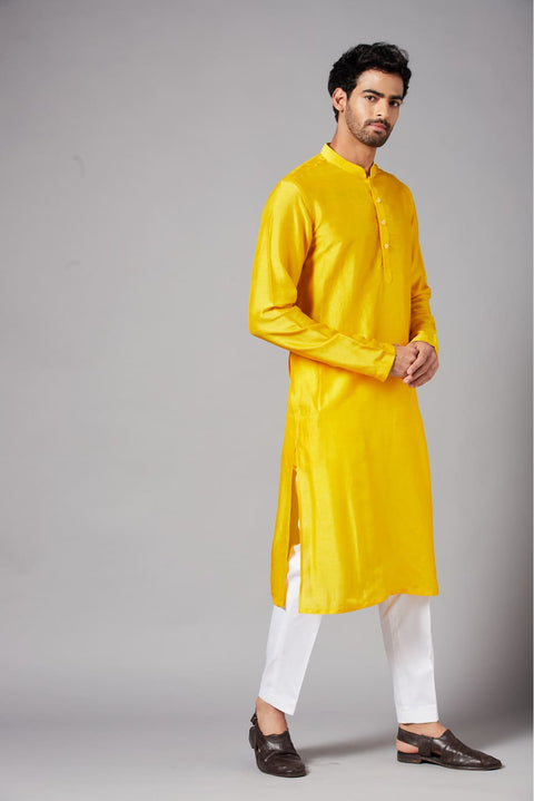 Yellow Plain β Falling Raw Silk Kurta