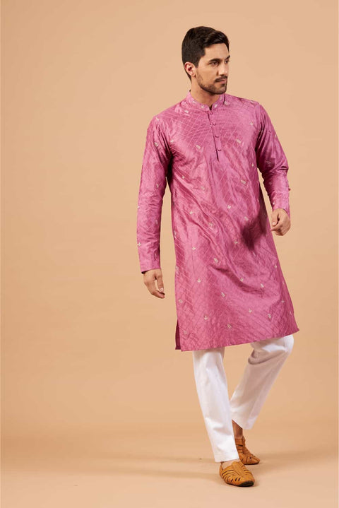 Pumetric β Purple Embroidered Dupion Silk Kurta