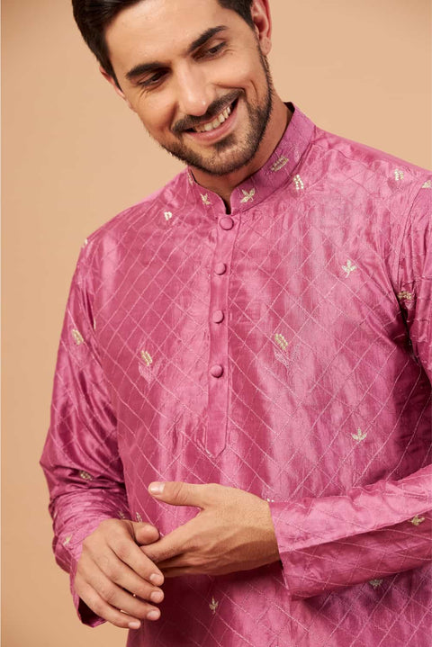 Pumetric — Purple Embroidered Dupion Silk Kurta