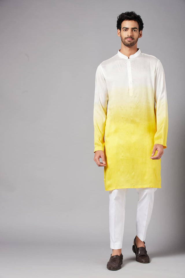 Whill — White Ombre Falling Raw Silk Kurta