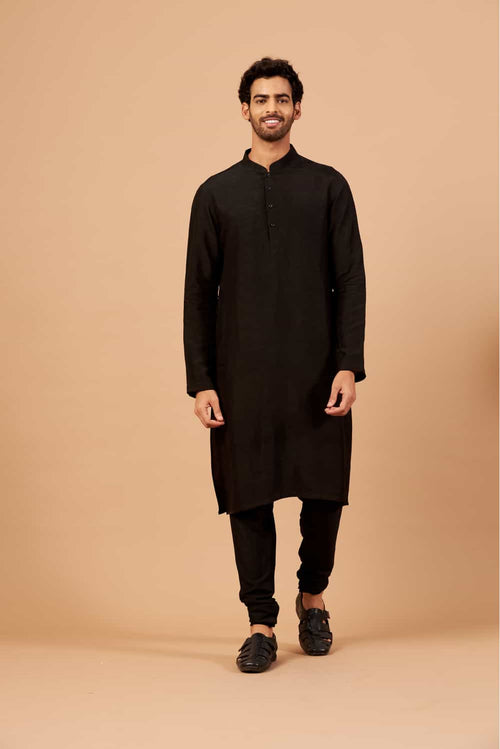 Black Plain — Falling Raw Silk Kurta