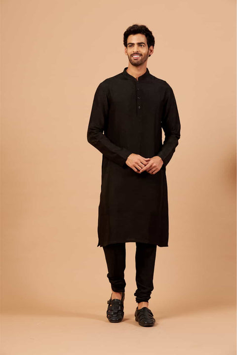 Black Plain — Falling Raw Silk Kurta