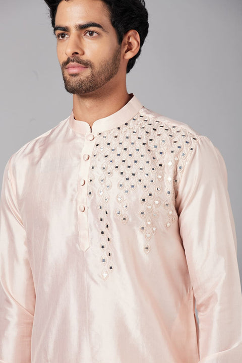 Rooyi β Peach Mirror Work Dupion Silk Kurta