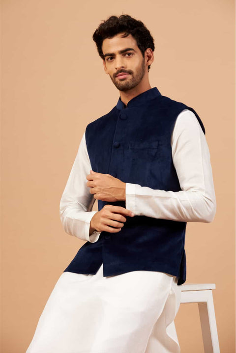 Bluvet — Blue Plain Velvet Nehru Jacket