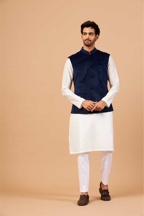 Bluvet — Blue Plain Velvet Nehru Jacket