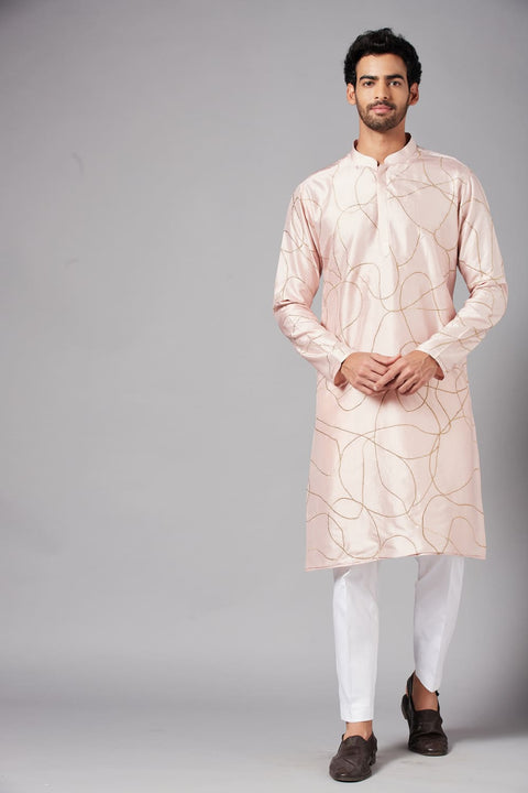 Ilaria — Peach Hand Embroidered Dupion Silk Kurta