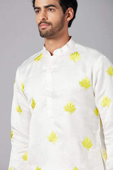 Mogra — White Embroidered Linen Satin Kurta
