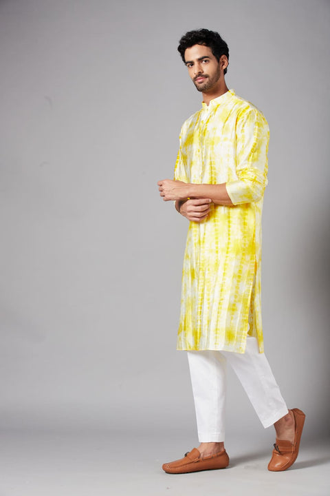 Tintlo β Yellow Bandhani Tie-Dye Semi Raw Silk Kurta