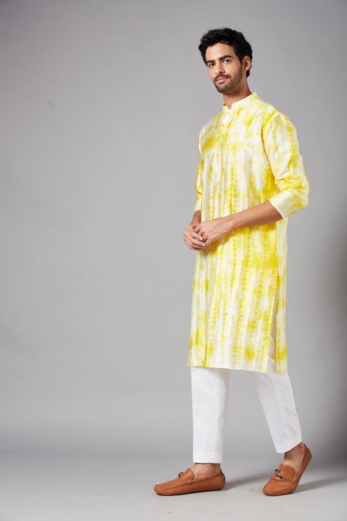 Tintlo — Yellow Bandhani Tie-Dye Semi Raw Silk Kurta