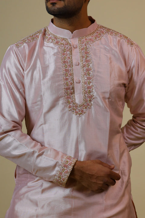 Light Coral β Coral Hand Embroidered Designer Kurta