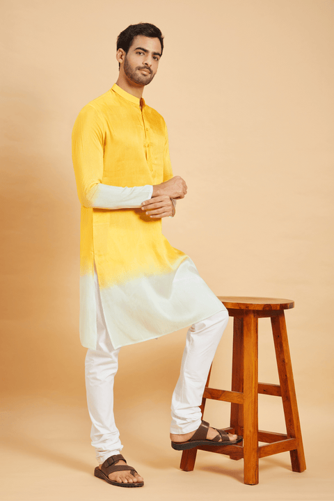 Lahza β Yellow Ombre Falling Raw Silk Kurta