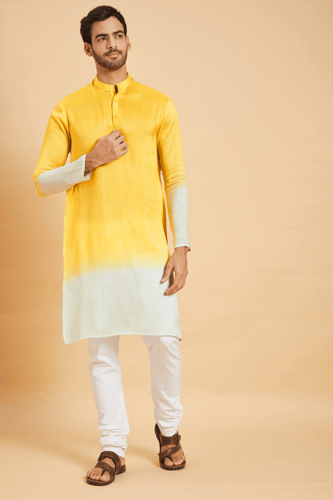 Lahza β Yellow Ombre Falling Raw Silk Kurta