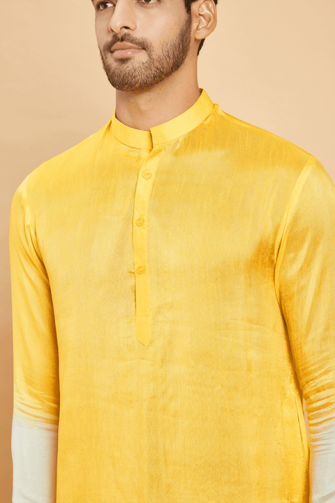 Lahza β Yellow Ombre Falling Raw Silk Kurta