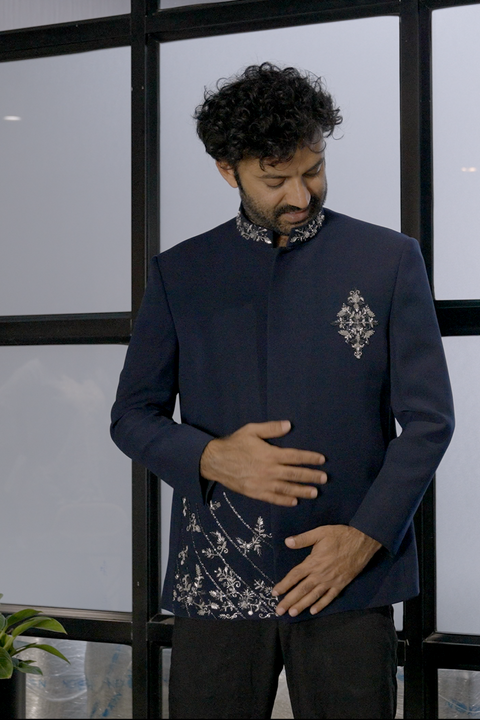 Azul Oscuro — Blue Imported Italian Fabric Bandhgala