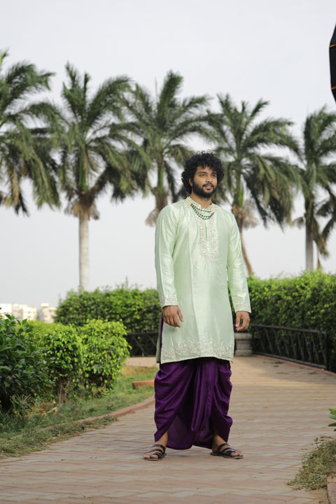 Anvi — Light Green Zardozi Embroidered Dupion Silk Kurta Set