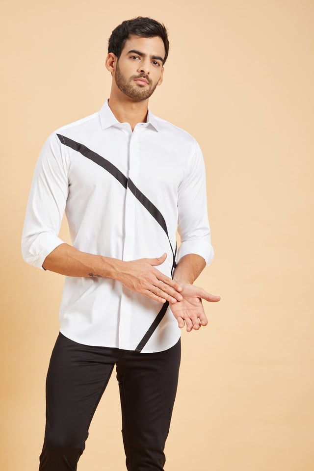 Scale Pattern — White Pattern Cotton Satin Shirt