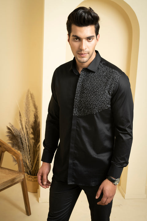 Distorted — Black Abstract Embroidered Giza Cotton Shirt