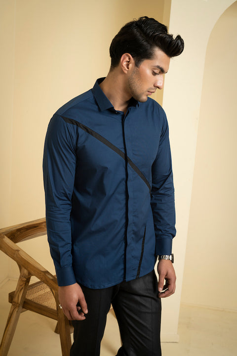 Cross Reim — Blue Pattern Giza Cotton Shirt