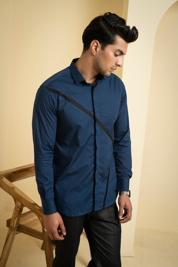 Cross Reim — Blue Pattern Giza Cotton Shirt