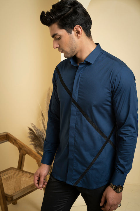 Cross Reim — Blue Pattern Giza Cotton Shirt