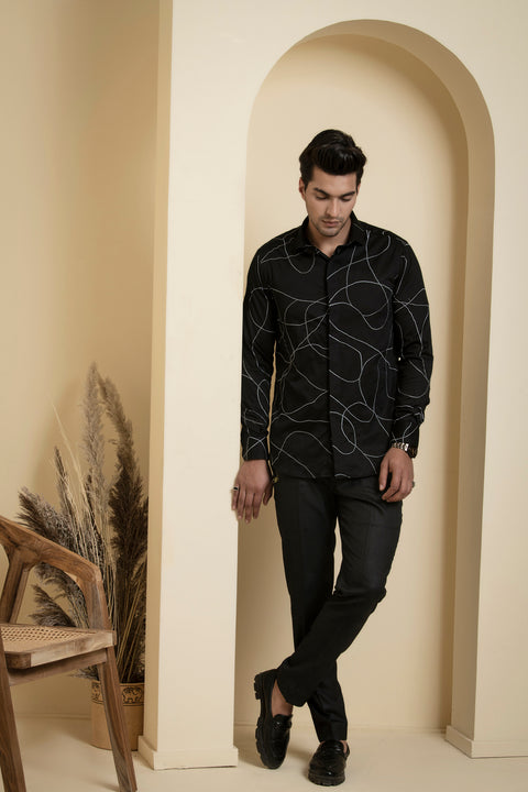 Grayab — Black Abstract Embroidered Giza Cotton Shirt