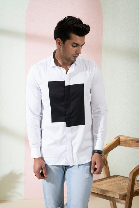 Elsyian — White & Black Pattern Giza Cotton Shirt